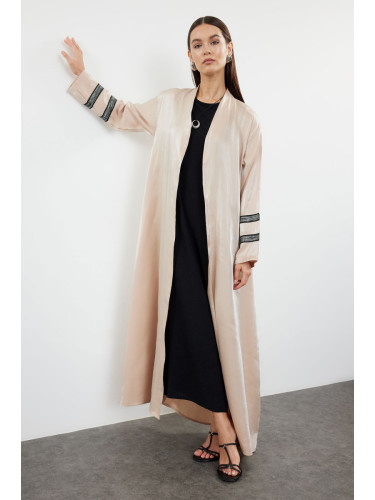 Trendyol Beige Embroidered Shiny Long Woven Cap & Abaya & Abaya