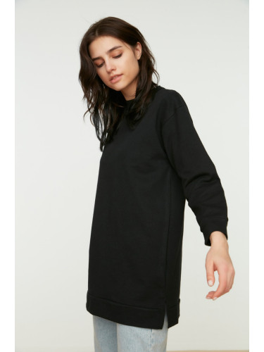 Trendyol Black High Collar Slit Detailed Basic Knitted Sweatshirt