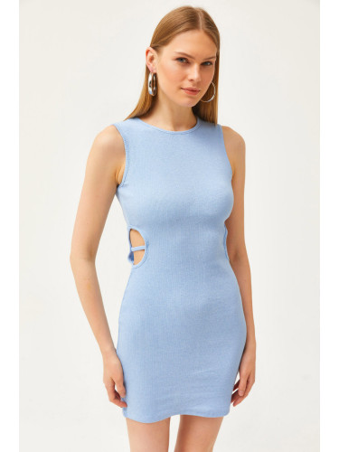 Olalook Women's Baby Blue Side Cut Out Detail Lycra Mini Dress