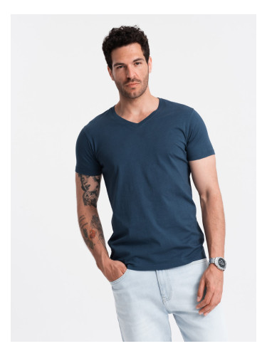 Ombre BASIC men's classic cotton T-shirt with a serape neckline - dark blue