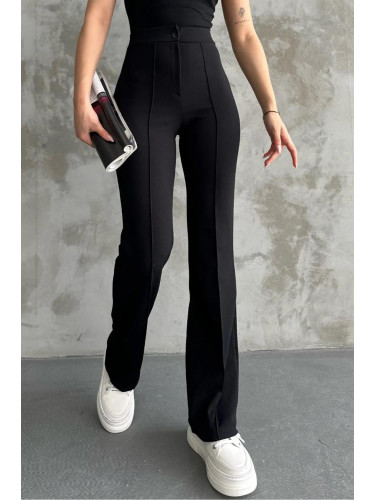 80272 Dewbery High Waist Slim Fit Wide Leg Pants-BLACK