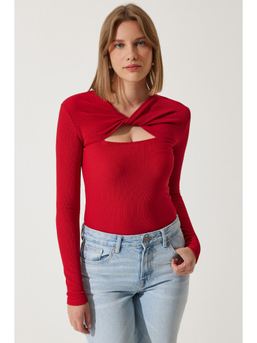 Happiness İstanbul Women's Red Cut Out Detailed Corded Knitted Blouse