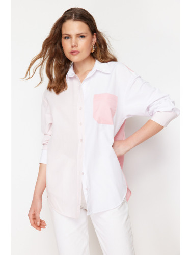 Trendyol Pink Color Block Oversize Wide Fit Woven Shirt