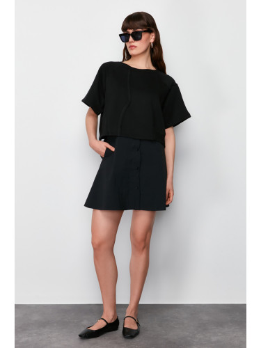 Trendyol Black Parachute Skirt Detailed Crew Neck Mid Knitted Tshirt Dress