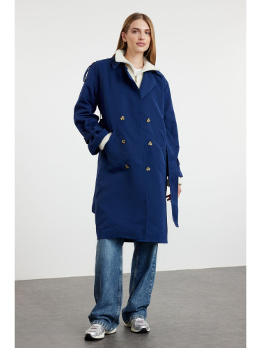Trendyol Dark Navy Blue Oversize Belted Trench Coat