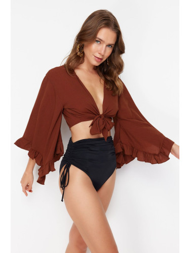 Trendyol Brown Crop Woven Flounce Blouse