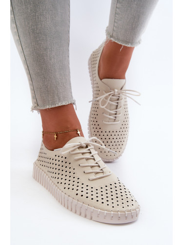 Beige leather women's sneakers with an openwork pattern Ilvima