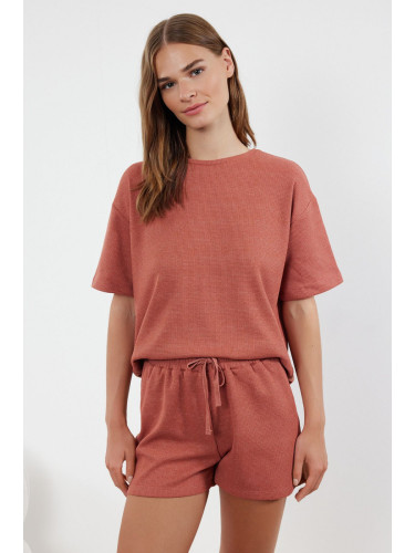 Trendyol Brick Waffle Fabric Knitted Pajama Set