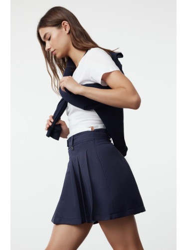 Trendyol Navy Blue Double Belt Detailed Pleated Mini Woven Skirt
