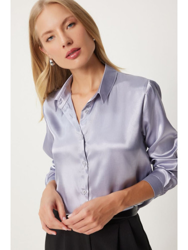 Happiness İstanbul Women's Gray Lightly Draped Satin Surface Shirt