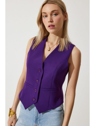 Happiness İstanbul Women's Plum Body-Sitting Short Woven Vest