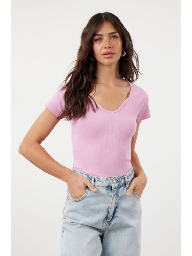 Trendyol Pink Fitted Cotton Stretch Knitted Blouse