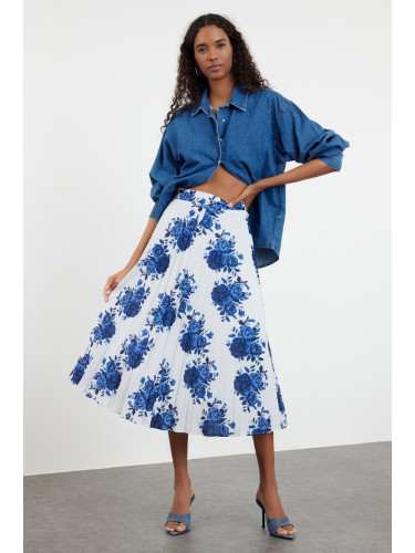 Trendyol Navy Blue Woven Rose Pattern Pleated Skirt