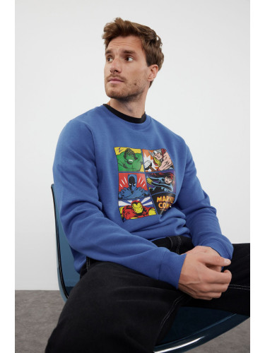 Trendyol Blue Regular Cut Marvel Licensed Crew Neck Sweatshirt