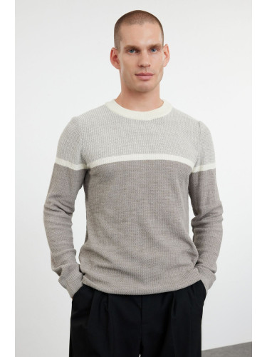 Trendyol Gray Slim Crew Neck Color Blocked Knitwear Sweater