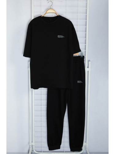 Trendyol Black Oversize/Wide Cut Printed T-Shirt Tracksuit Bottom-Top Set