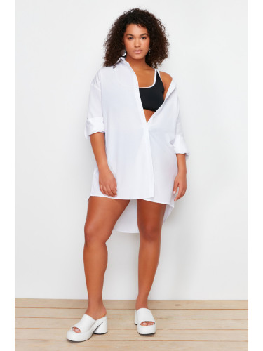 Trendyol Curve White Relaxed Fit Beach Wear Cotton Woven Shirt