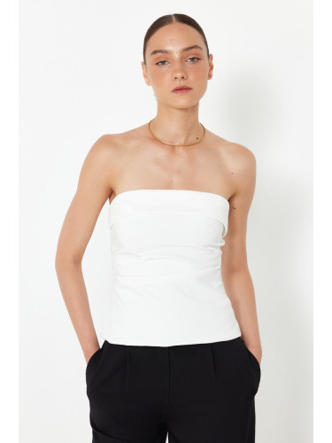 Trendyol Ecru Strapless Fitted Draped Woven Blouse