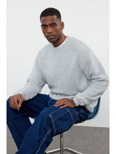 Trendyol Gray Oversize Crew Neck Plain Knitwear Sweater