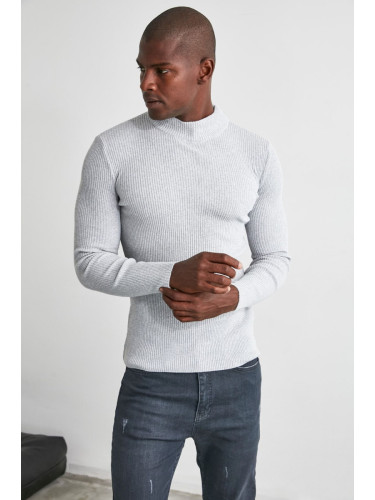 Trendyol Gray Fitted Half Turtleneck Plain Knitwear Sweater