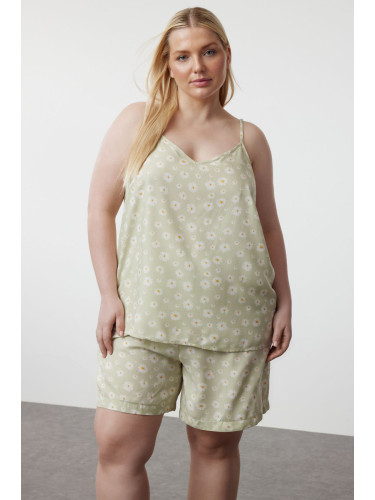 Trendyol Curve Mint Daisy Patterned Woven Pajama Set