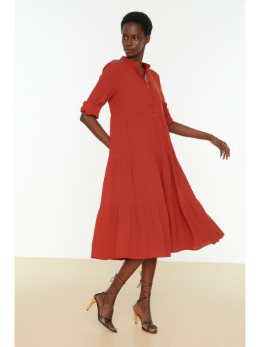 Trendyol Tile Border Detailed Woven Flounce Woven Dress