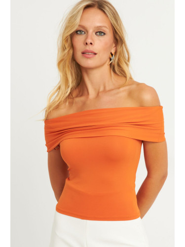 Cool & Sexy Women's Orange Madonna Collar Blouse CY340