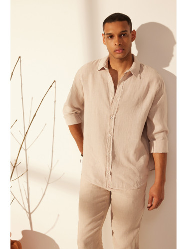 Trendyol Stone Limited Edition 100% Linen Regular Fit Shirt