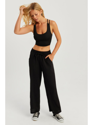 Cool & Sexy Women's Black Elastic Waist Wrap Pants