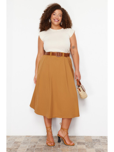 Trendyol Curve Camel Woven Plus Size Skirt