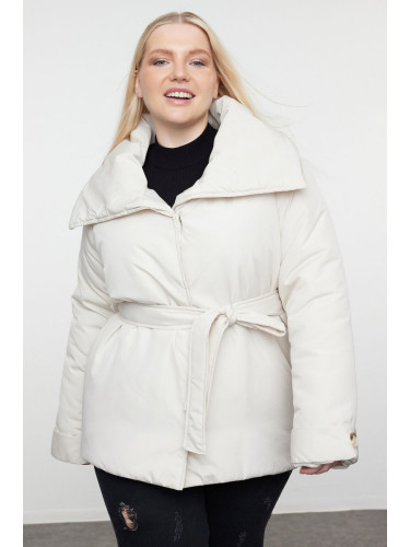 Trendyol Curve Ecru Regular Fit Wide Collar Waist Tie Detailed Coat