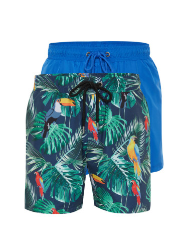 Trendyol Blue Printed-Plain 2-Piece Set Swim Shorts