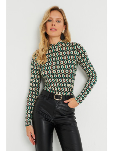 Cool & Sexy Women's Patterned Blouse Ecru-Green