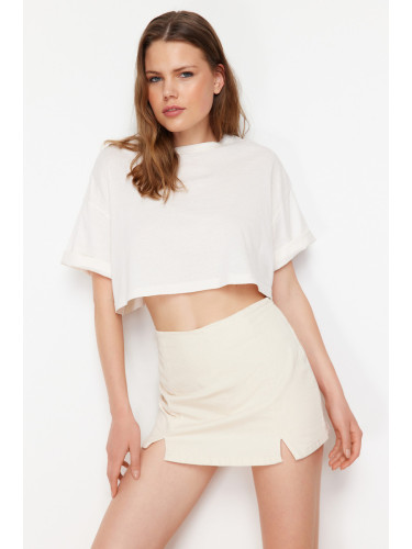 Trendyol Ecru Slit Detail High Waist Short Skirt