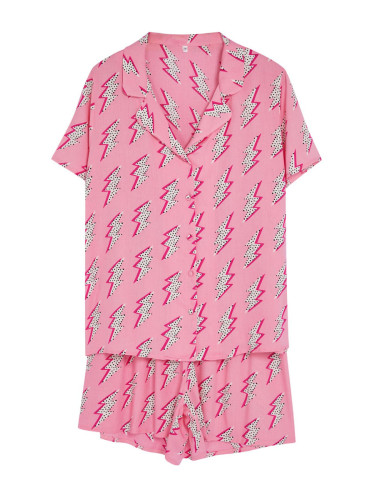 Trendyol Curve Pink Patterned Shirt Collar Woven Pajama Set