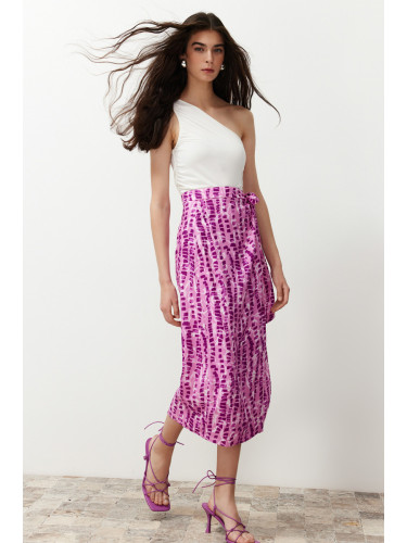 Trendyol Lilac Flower Patterned Viscose Fabric Midi Woven Skirt