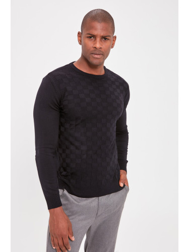 Trendyol Navy Blue Slim Crew Neck Textured Knitwear Sweater