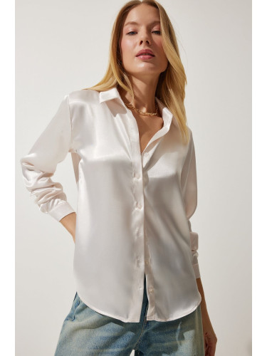 Happiness İstanbul Women's Cream Lightly Draped Satin Surface Shirt