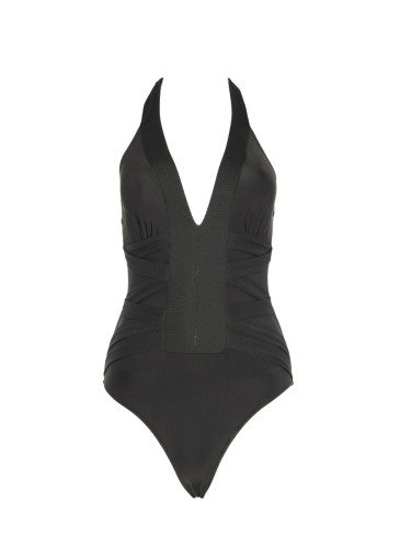 Trendyol Black Neck-Bound Textured Swimsuit