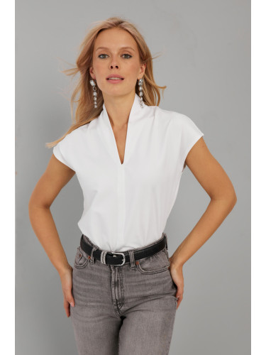 Cool & Sexy Women's White V-Neck Blouse