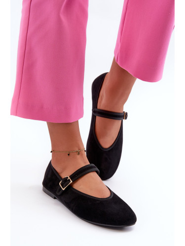 Ballet flats made of eco-suede, buckle fastening, black Anlofi