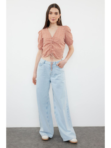 Trendyol Tile Gathered Gingham Woven Blouse