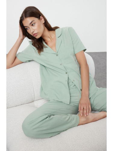 Trendyol Mint 100% Cotton Woven Pajama Set