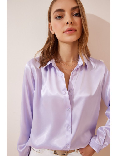 Happiness İstanbul Women's Lilac Lightly Flowing Satin Surface Shirt