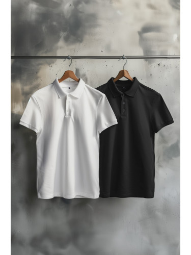 Trendyol Black-White 2 Pack Slim/Narrow Cut 100% Cotton Polo Neck T-Shirt