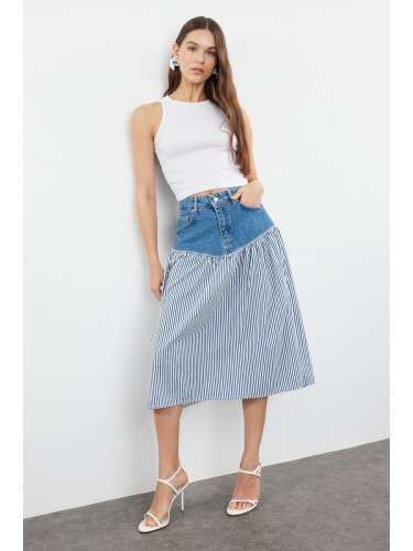 Trendyol Multicolored Striped Color Blocked High Waist Midi Denim Skirt