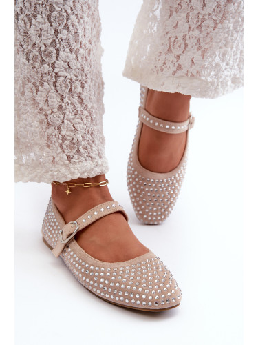 Eco-friendly suede ballerinas decorated with beige Tinara rhinestones