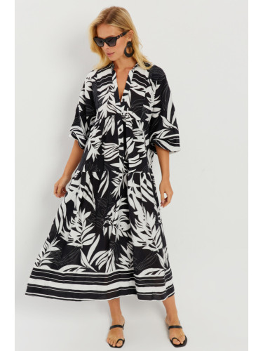 Cool & Sexy Women's Black-White Patterned Loose Maxi Dress GO166