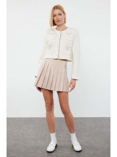 Trendyol Beige Pleated Woven Shorts Skirt