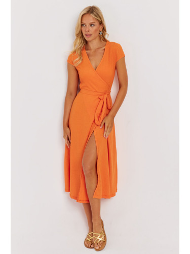 Cool & Sexy Women's Orange Double Breasted Midi Dress